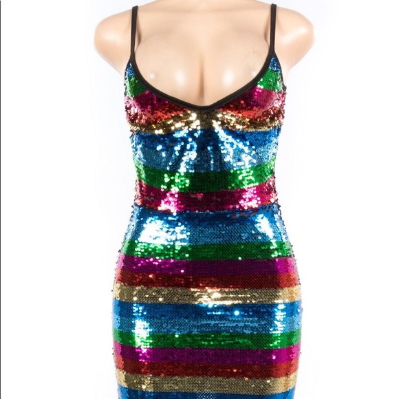 Multi Color Sequined Strappy Mini Dress - Picture 6 of 8